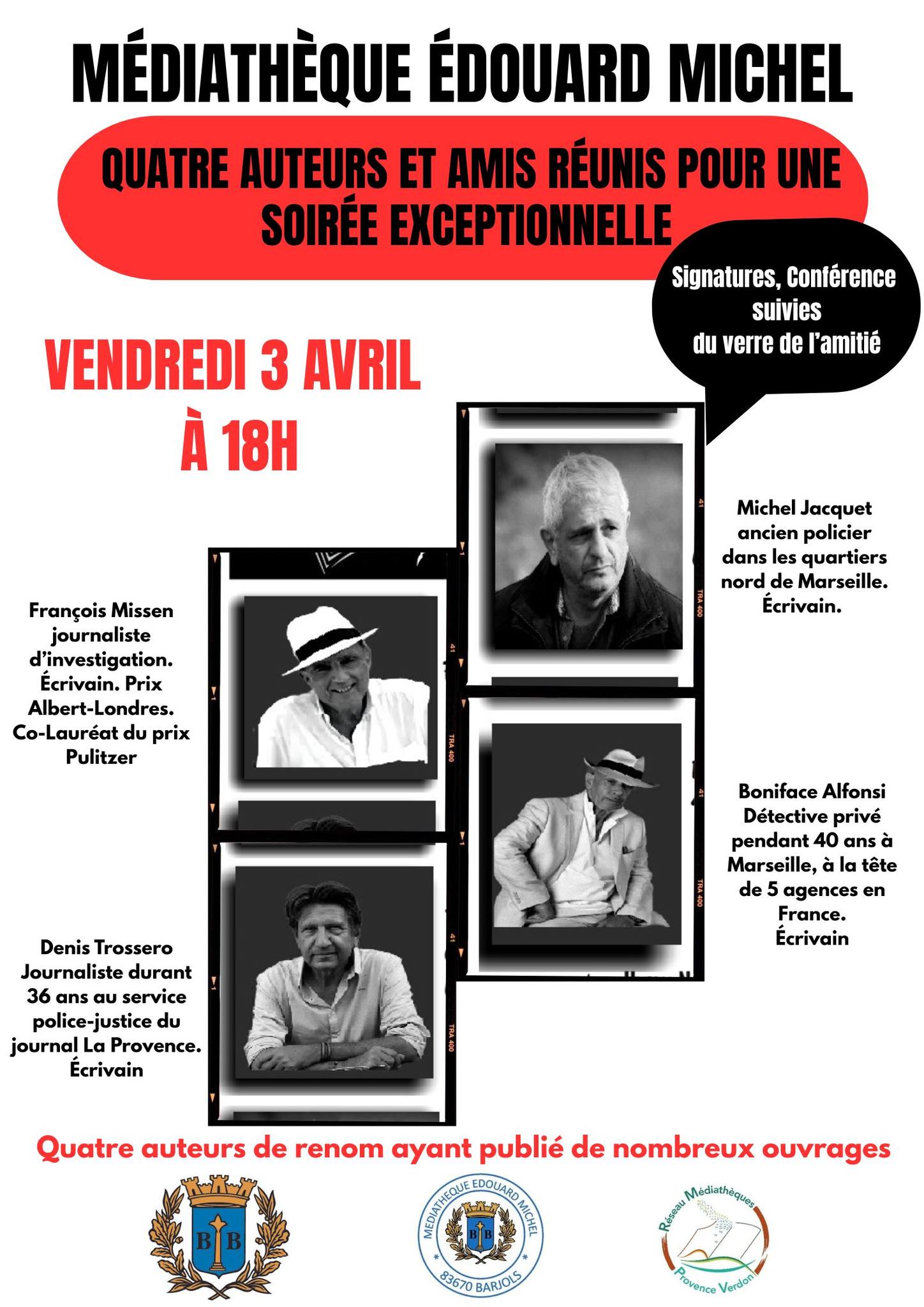 S�ance d�dicace, conf�rence : Denis Trossero, Fran�ois Missen, Michel Jacquet, Boniface Alfonsi