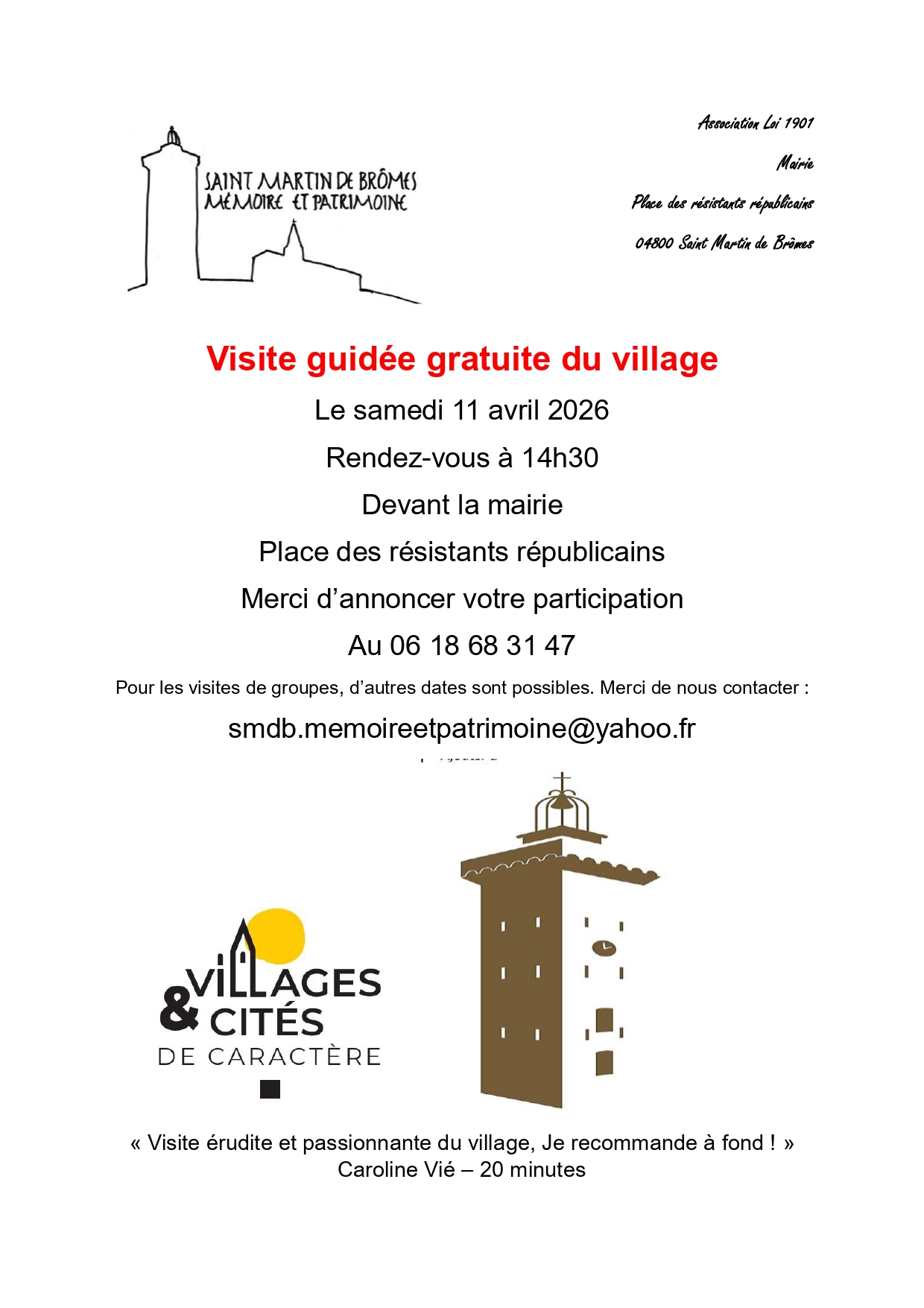 Visites guid�es gratuites de Saint-Martin-de-Br�mes