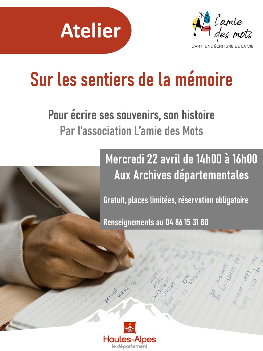 Atelier �criture Sur les sentiers de la m�moire par l�association L�Amie des Mots