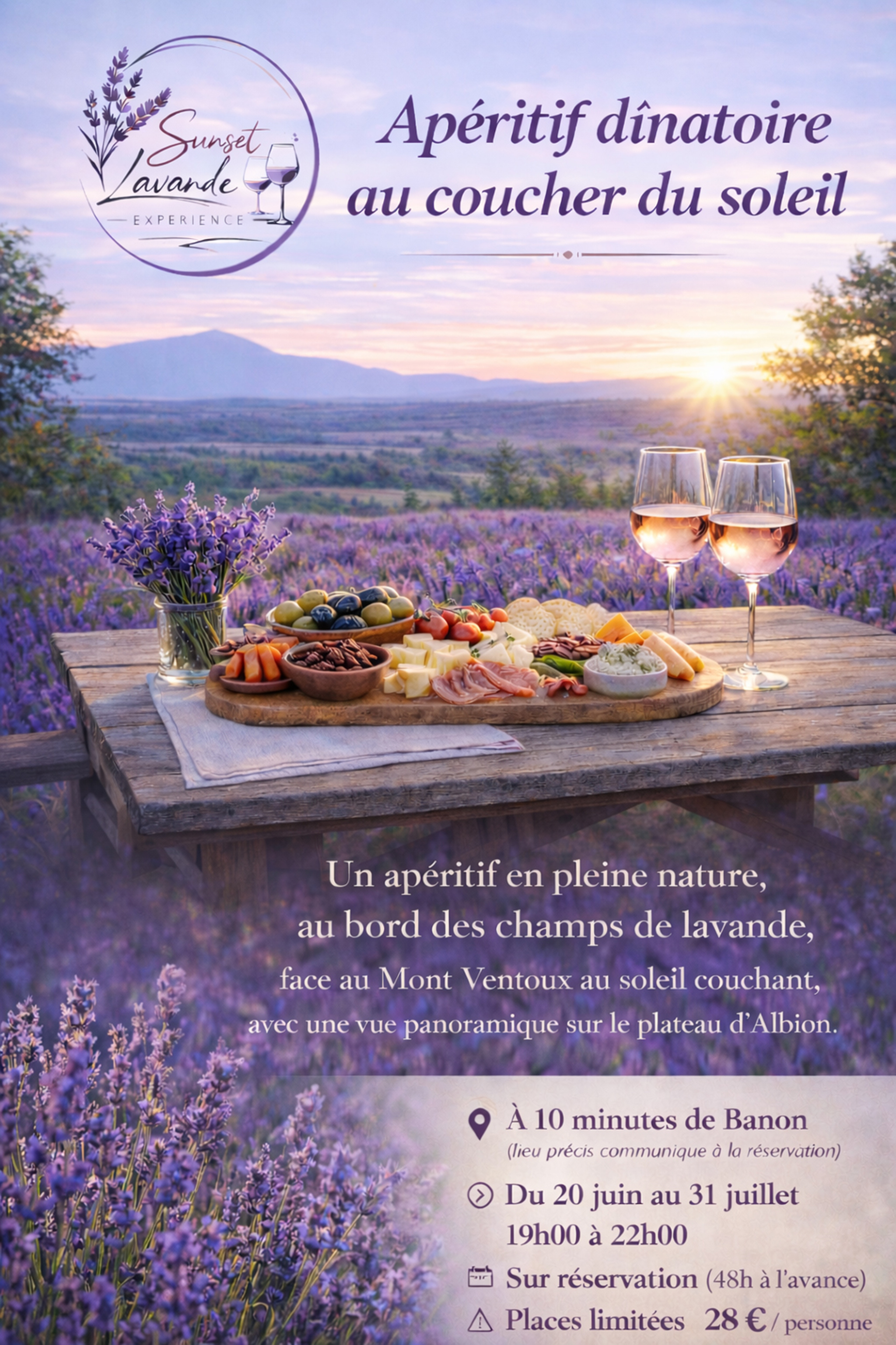 Sunset Lavande : Ap�ritif dinatoire au bord des champs de lavande