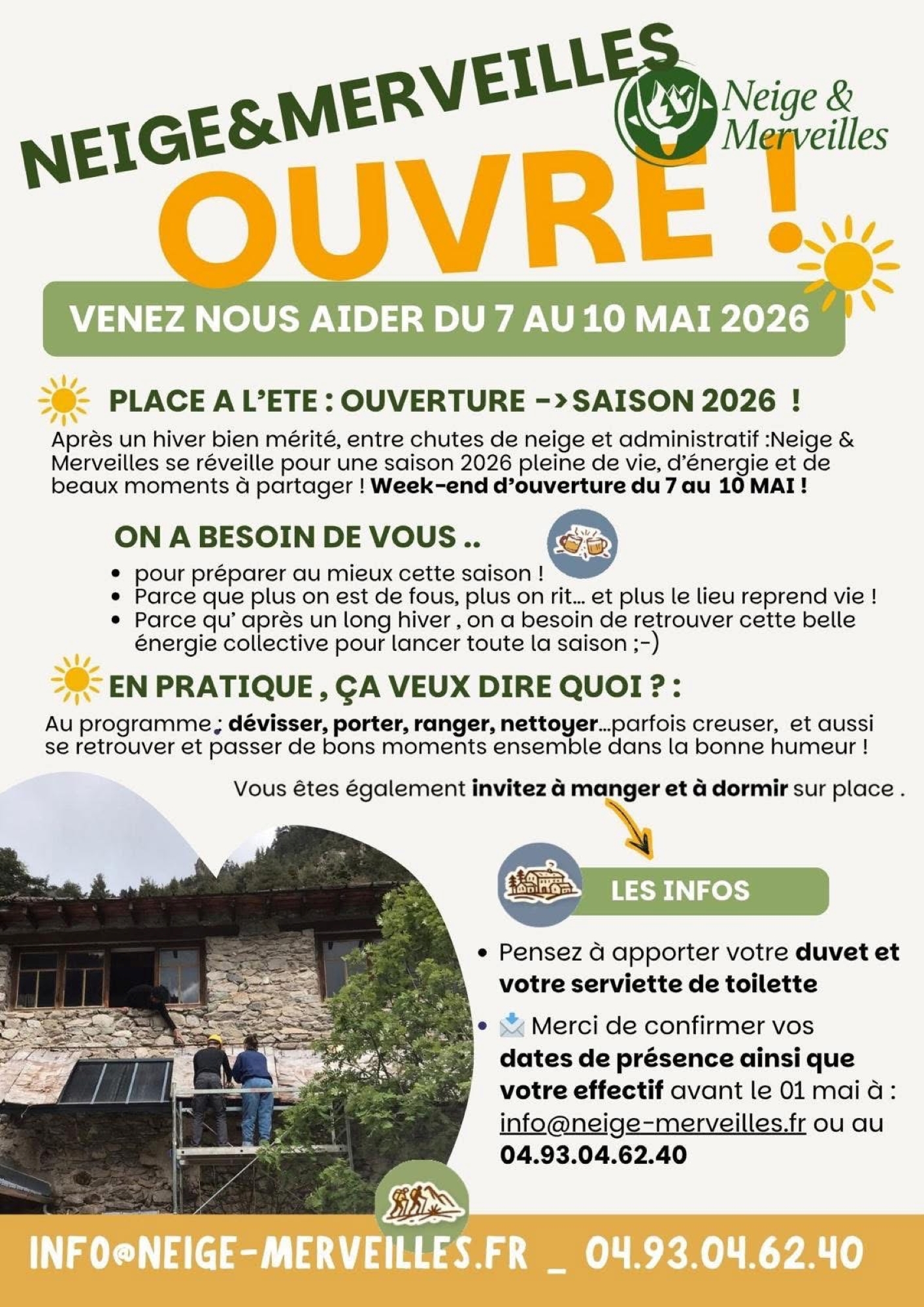 Neige & Merveilles ouvre ! Chantier solidaire