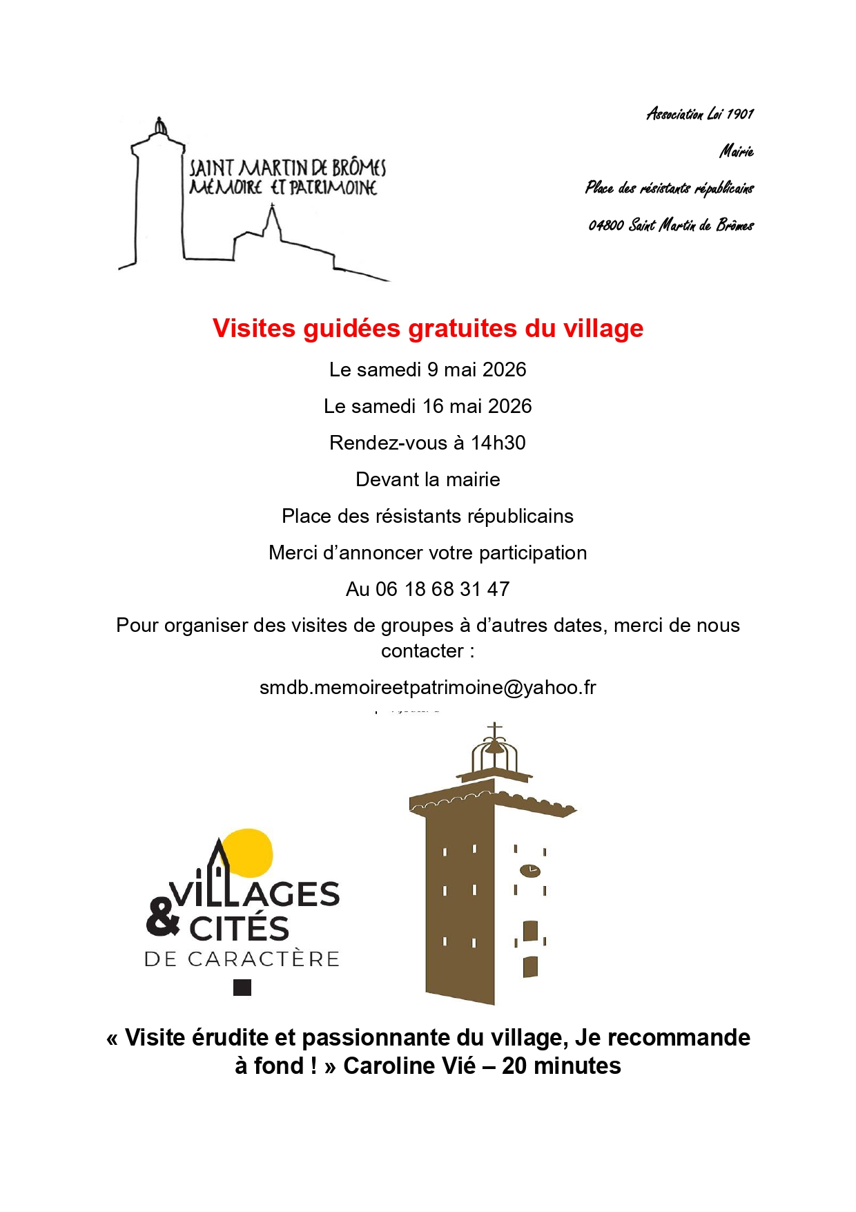 Visites guid�es gratuites de Saint-Martin-de-Br�mes