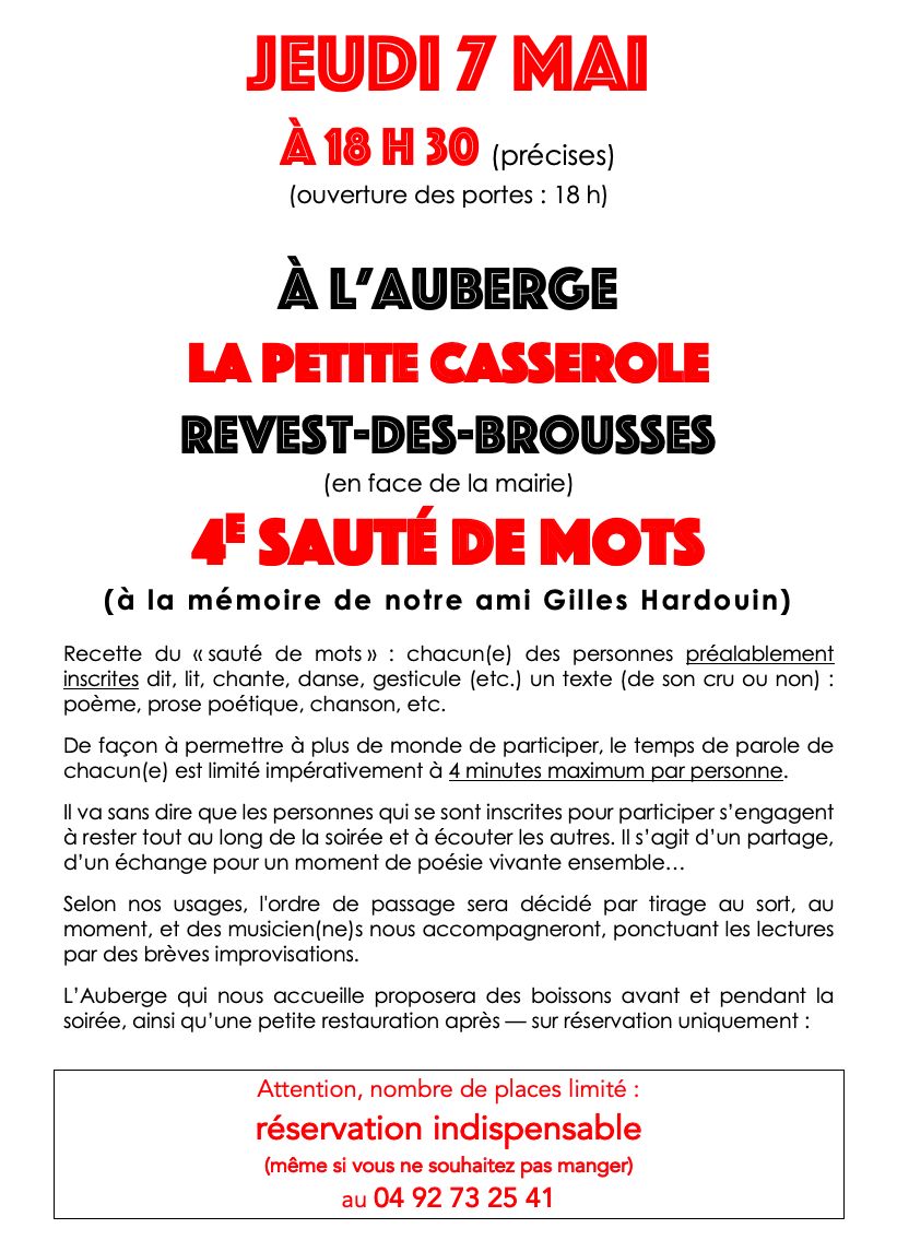 Saut� de mots 4�me �dition � l'Auberge de la Petite Casserole