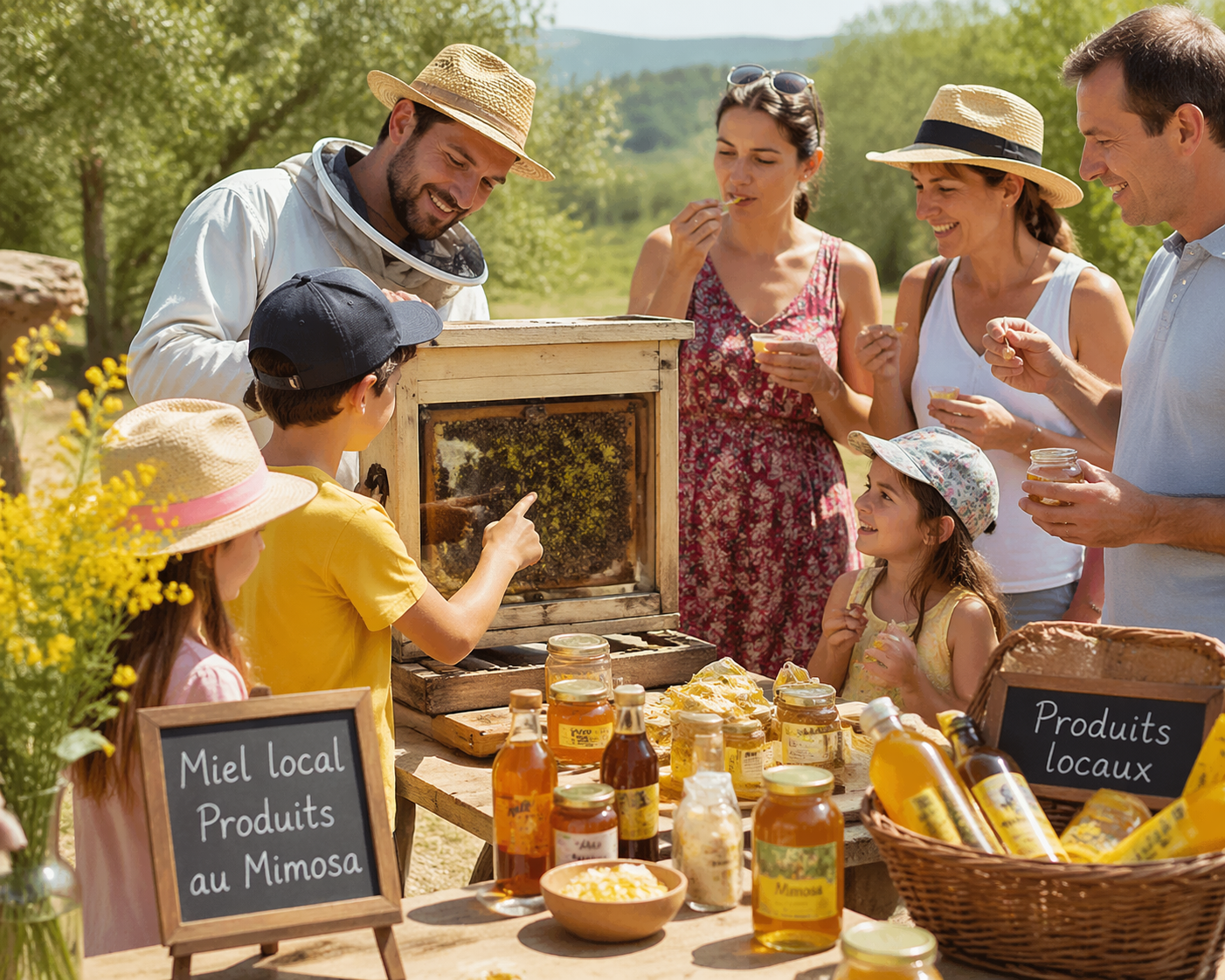 D�couverte d'une ruche et d�gustation de miel et de produits � base de mimosa