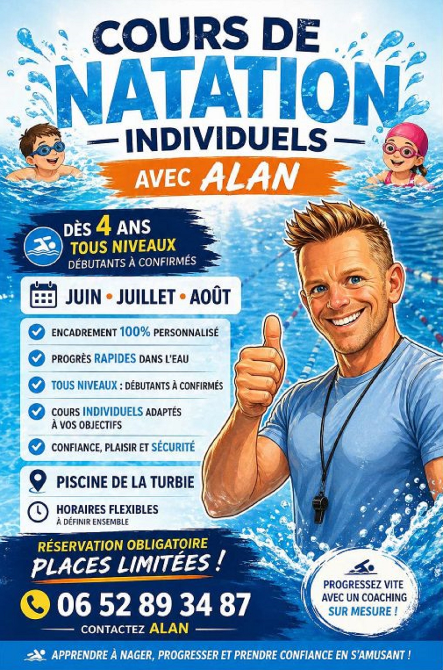 Cours de natation individuels avec Alan