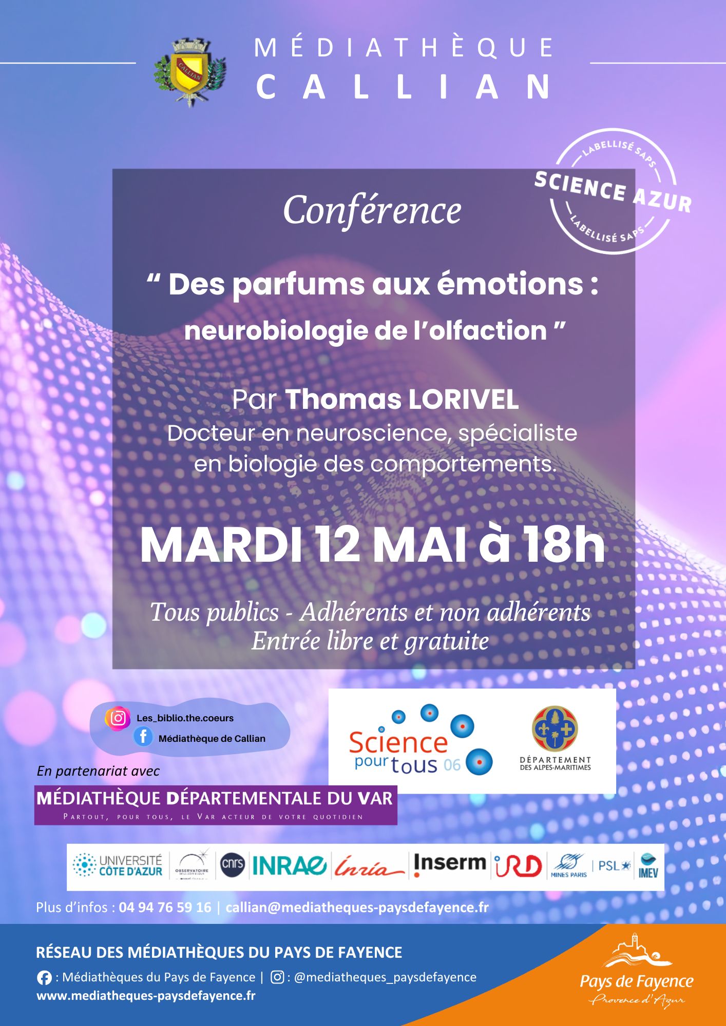 Conf�rence Des parfums aux �motions : neurobiologie de l�olfaction