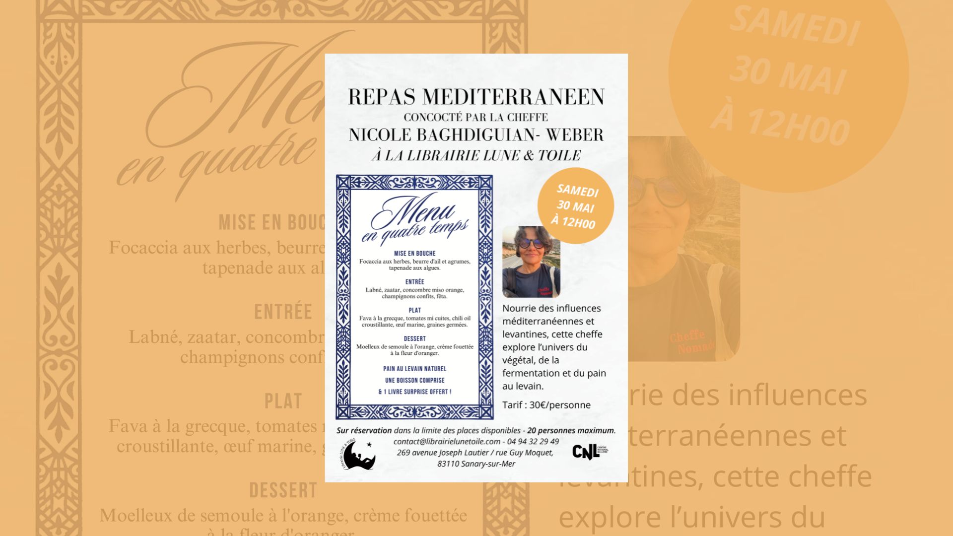 Repas m�diterran�en concoct� par la cheffe Nicole Baghdiguian - Weber
