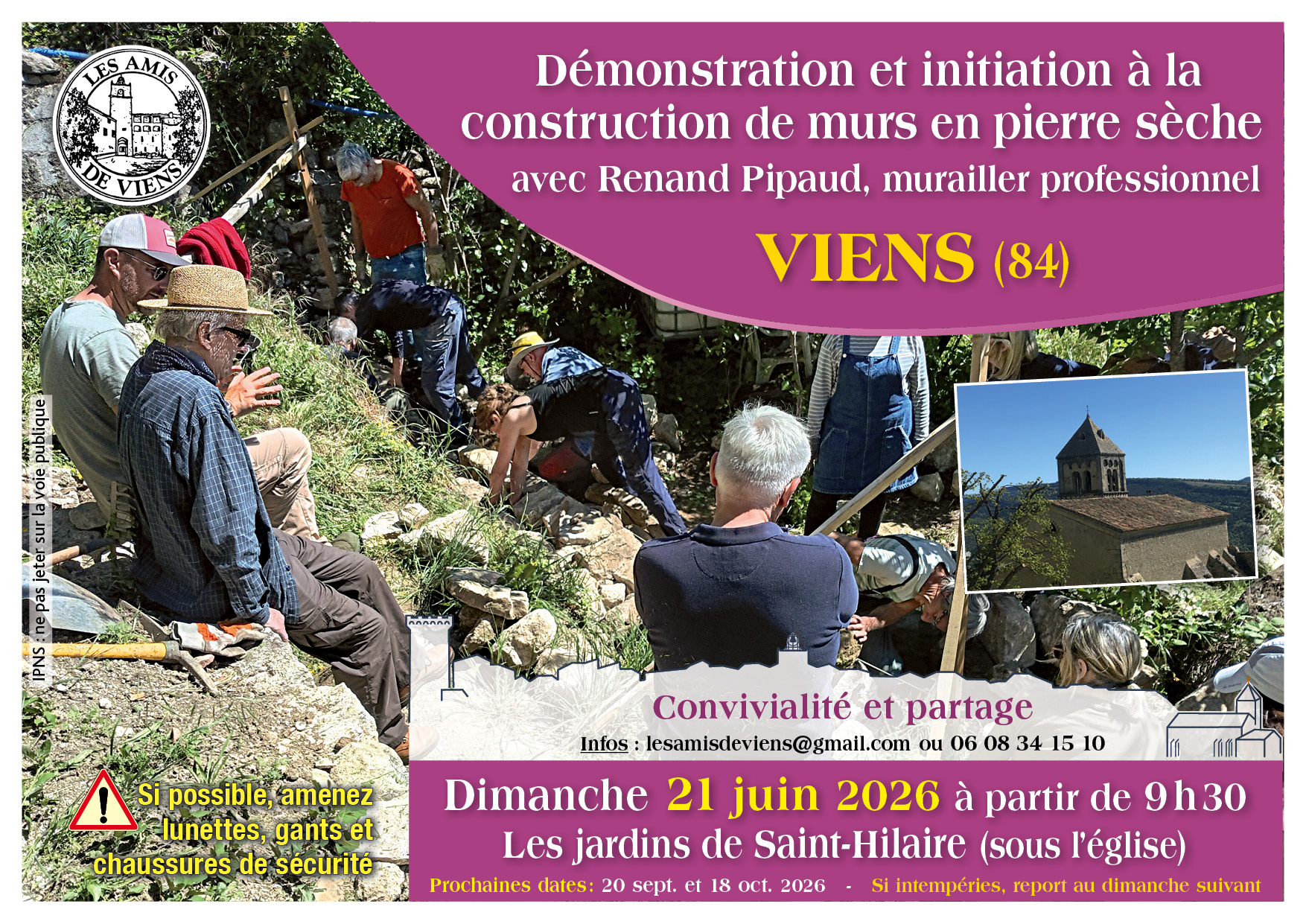 Demonstration et initiation � la construction de murs en pierre seche avec des muraillers professionnels
