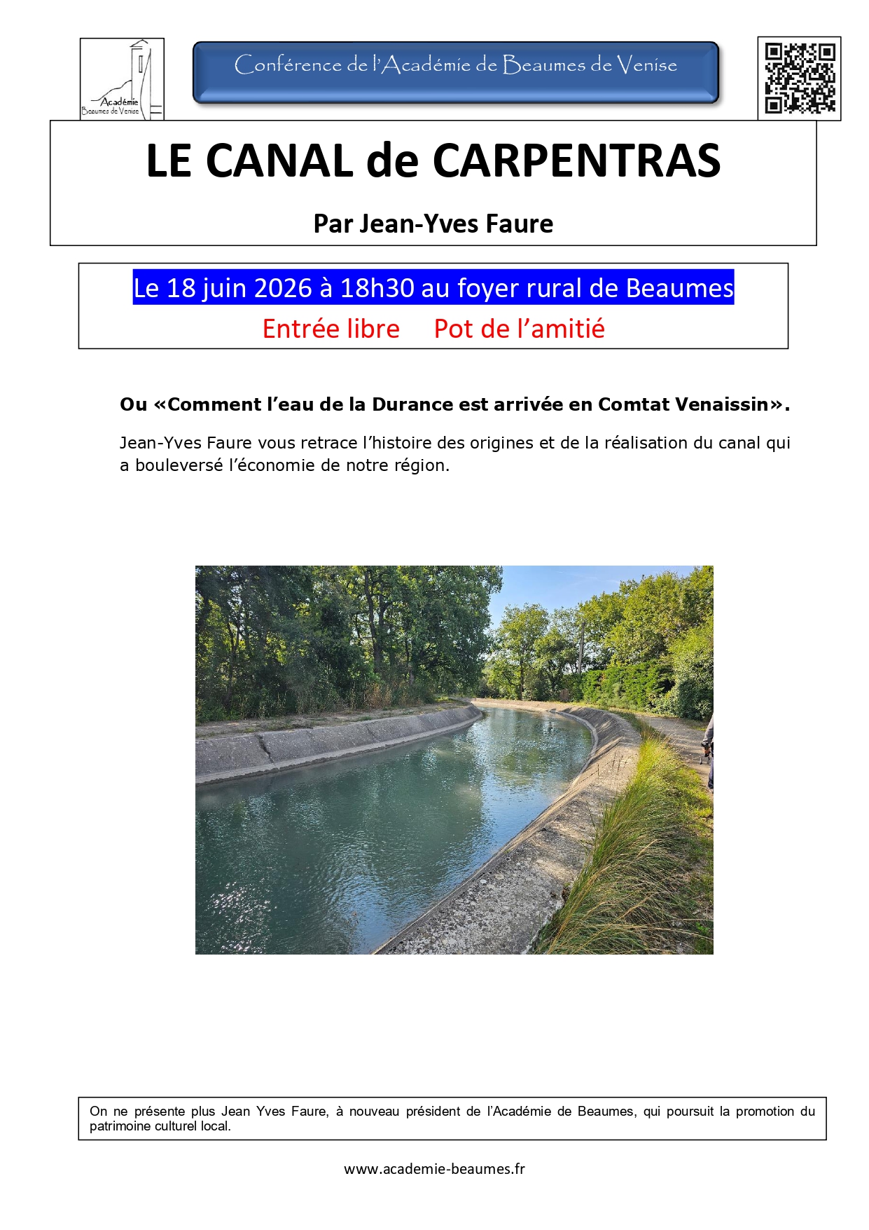 Conf�rence : Le Canal de Carpentras