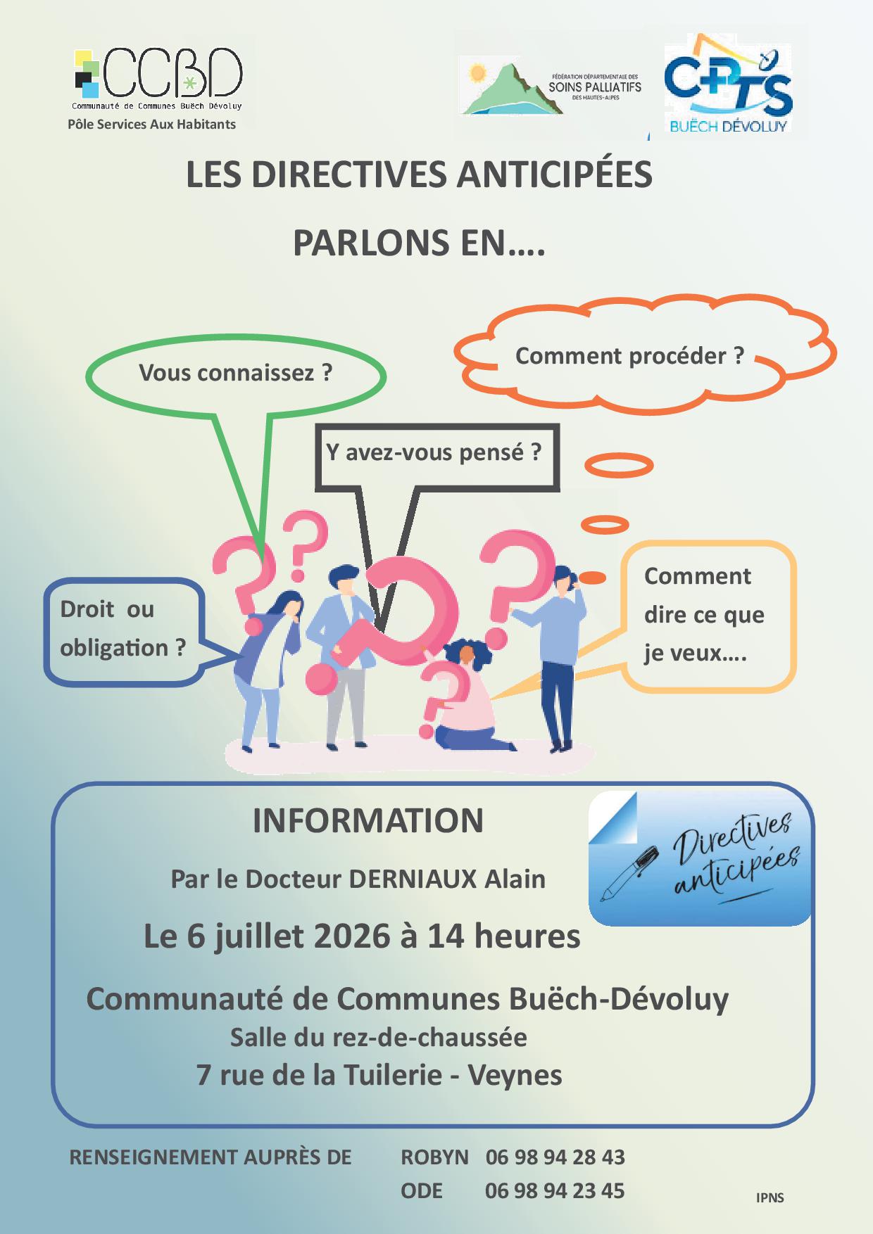 Les directives anticip�es, parlons en...