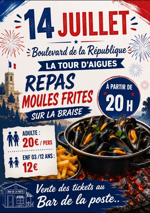 Repas Moules Frites au Bar de la Poste � La Tour d'Aigues