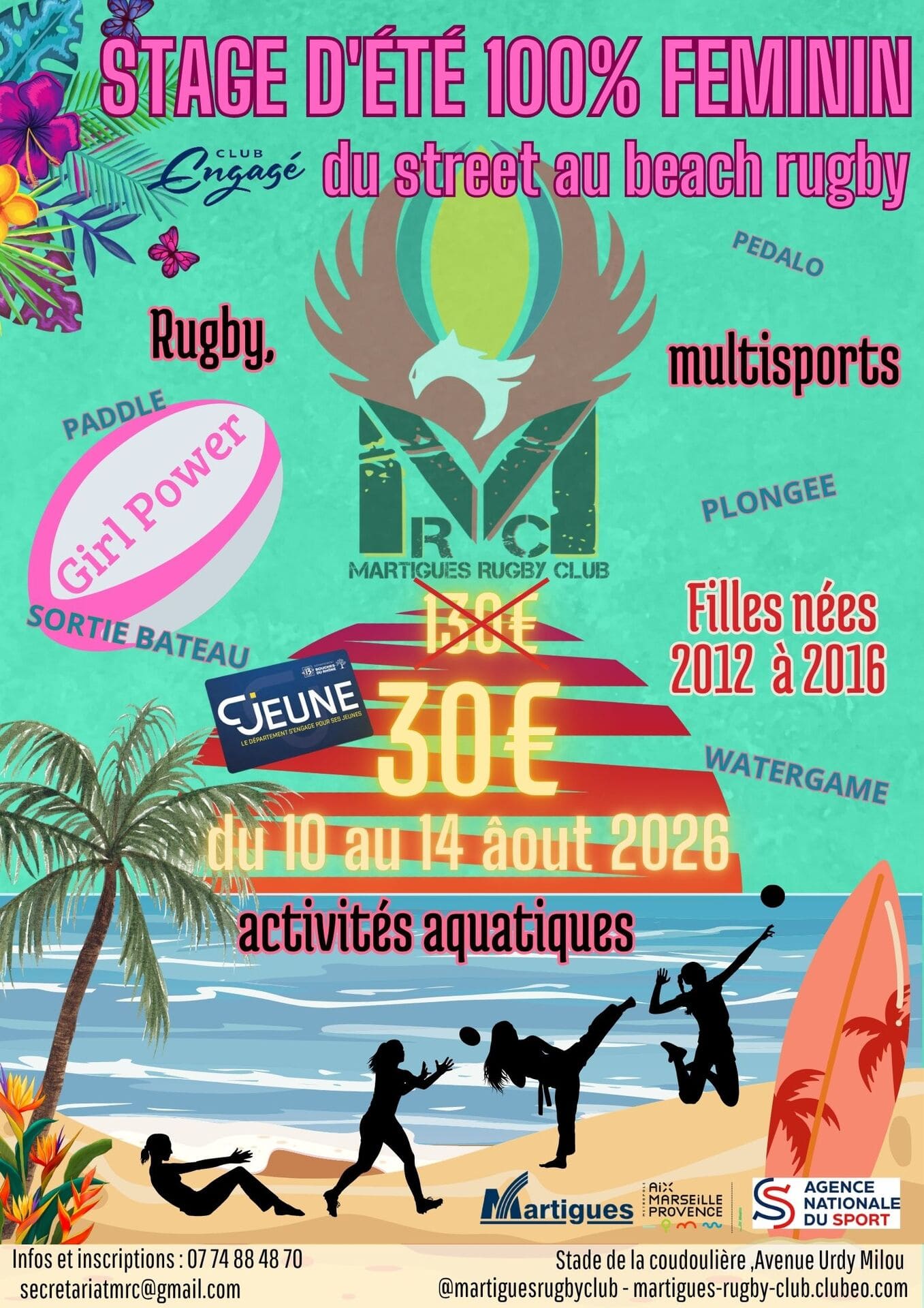Stage d'�t� de Rugby plage et activit�s aquatiques 100% filles