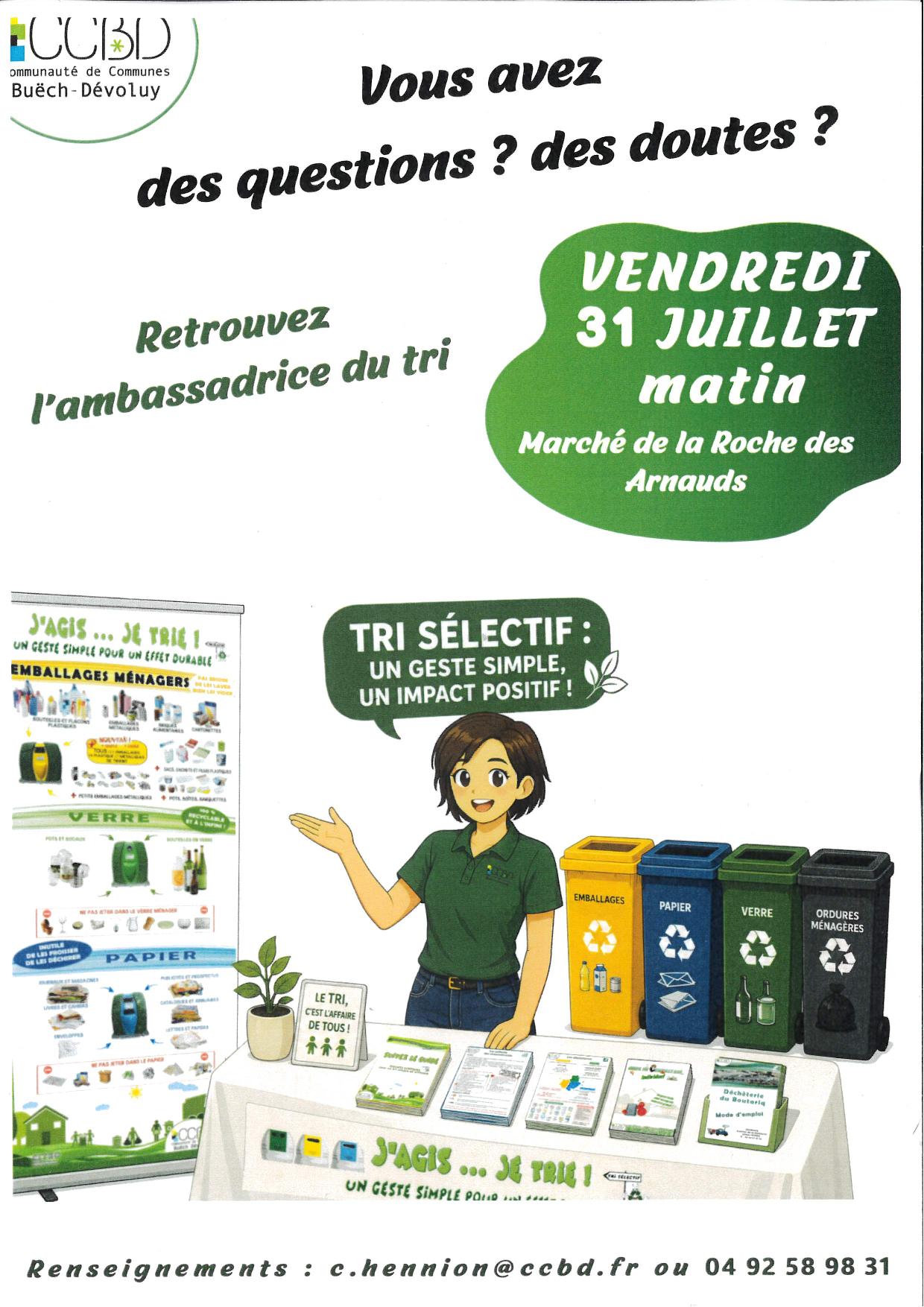 Retrouvez l'ambassadrice du tri au march� de la Roche-des-Arnauds