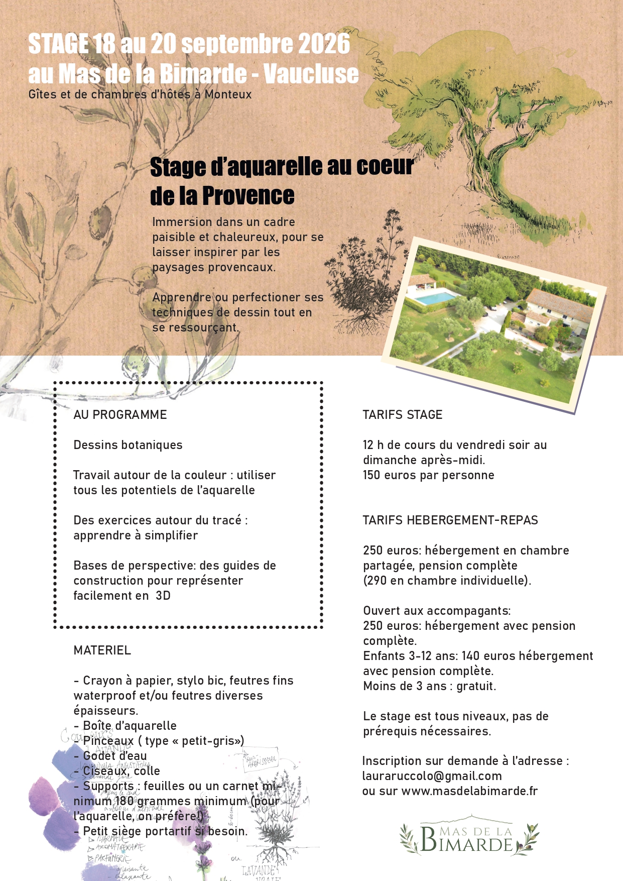 Stage d'aquarelle au coeur de la Provence au Mas de la Bimarde