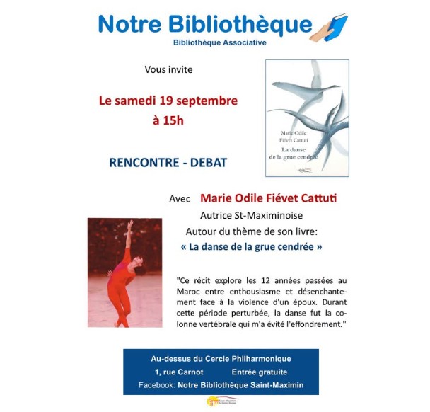Rencontre d�bat avec Marie-Odile Fi�vet Cattuti : La danse de la grue cendr�e