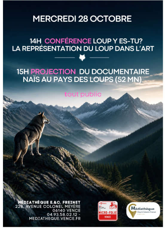 Conf�rence Loup y es-tu? La repr�sentation du loup dans l'art et projection du documentaire Na�s au pays des loups