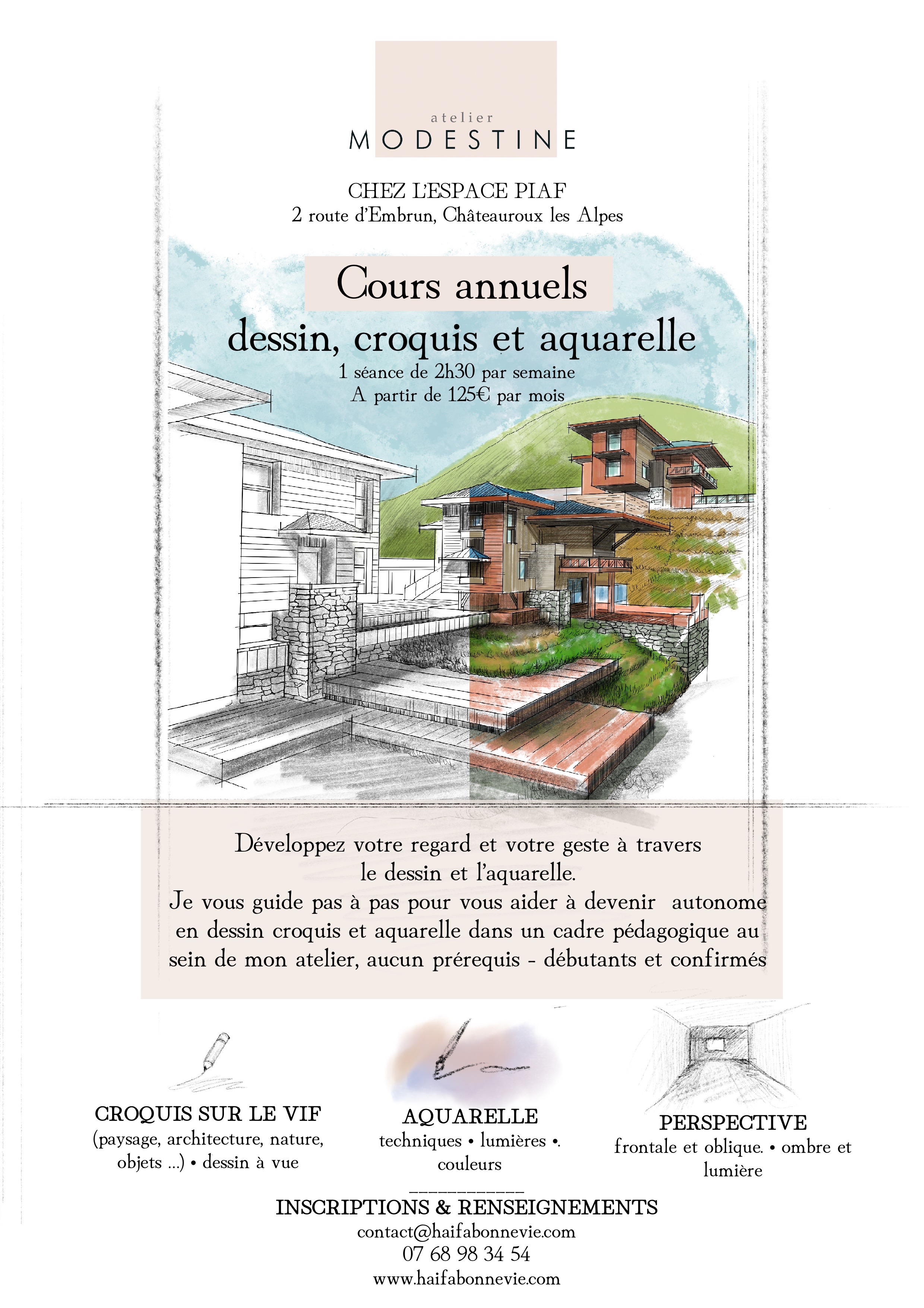 Cours annuels dessin, croquis et aquarelle