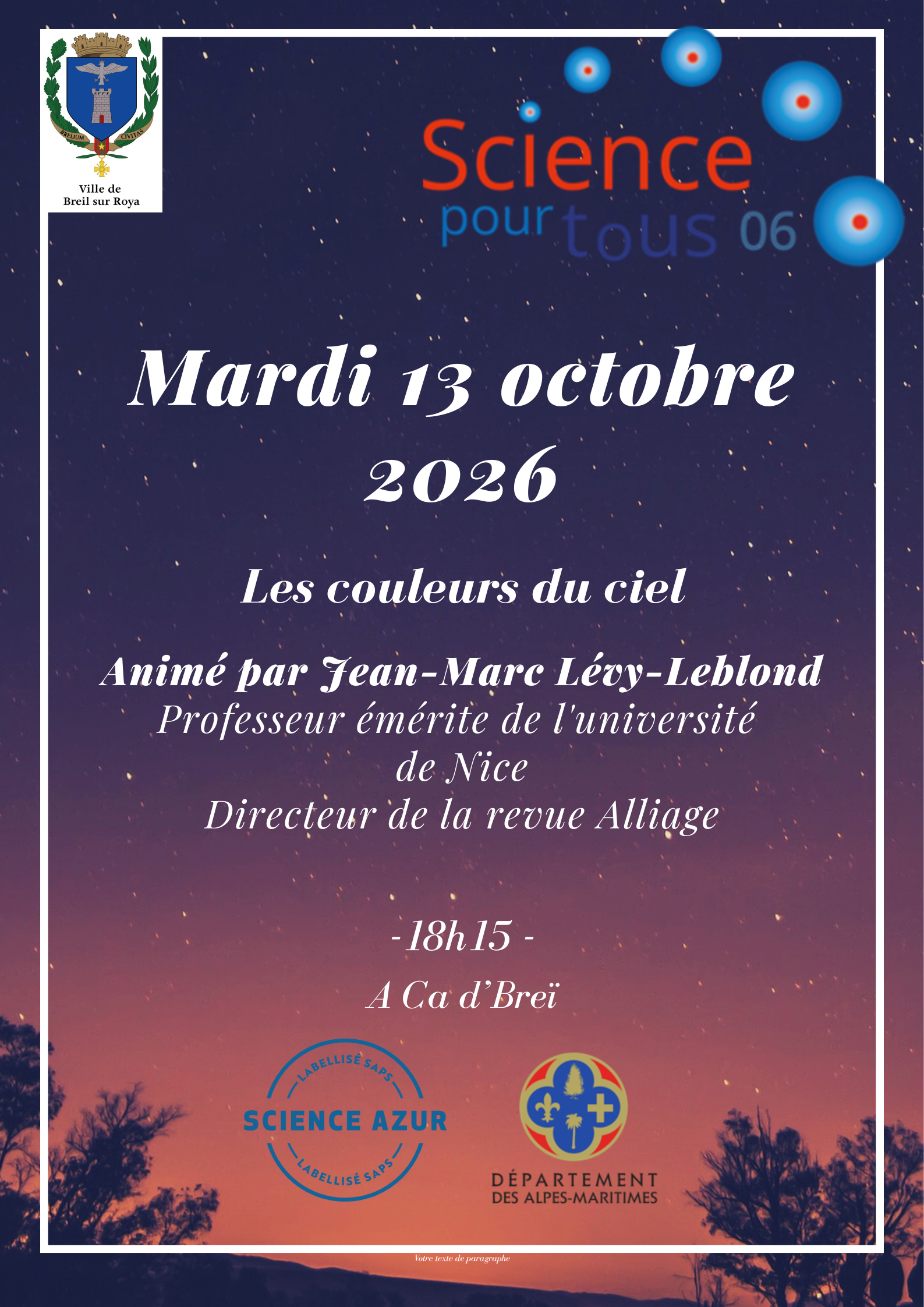 Conf�rence Science pour tous  : Les couleurs du ciel
