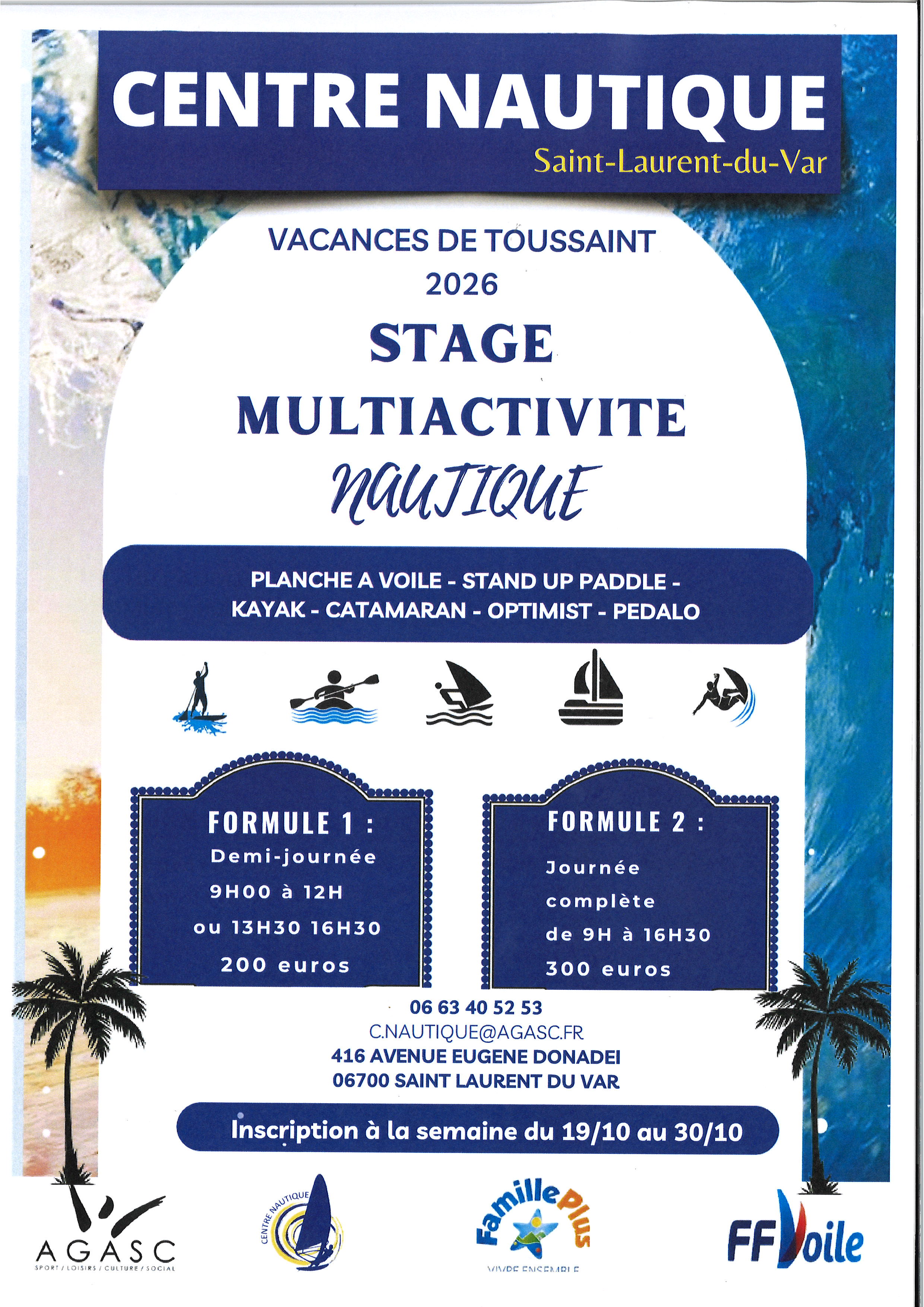 centre nautique agasc multiactivit�s - vacances de la toussaint 2026