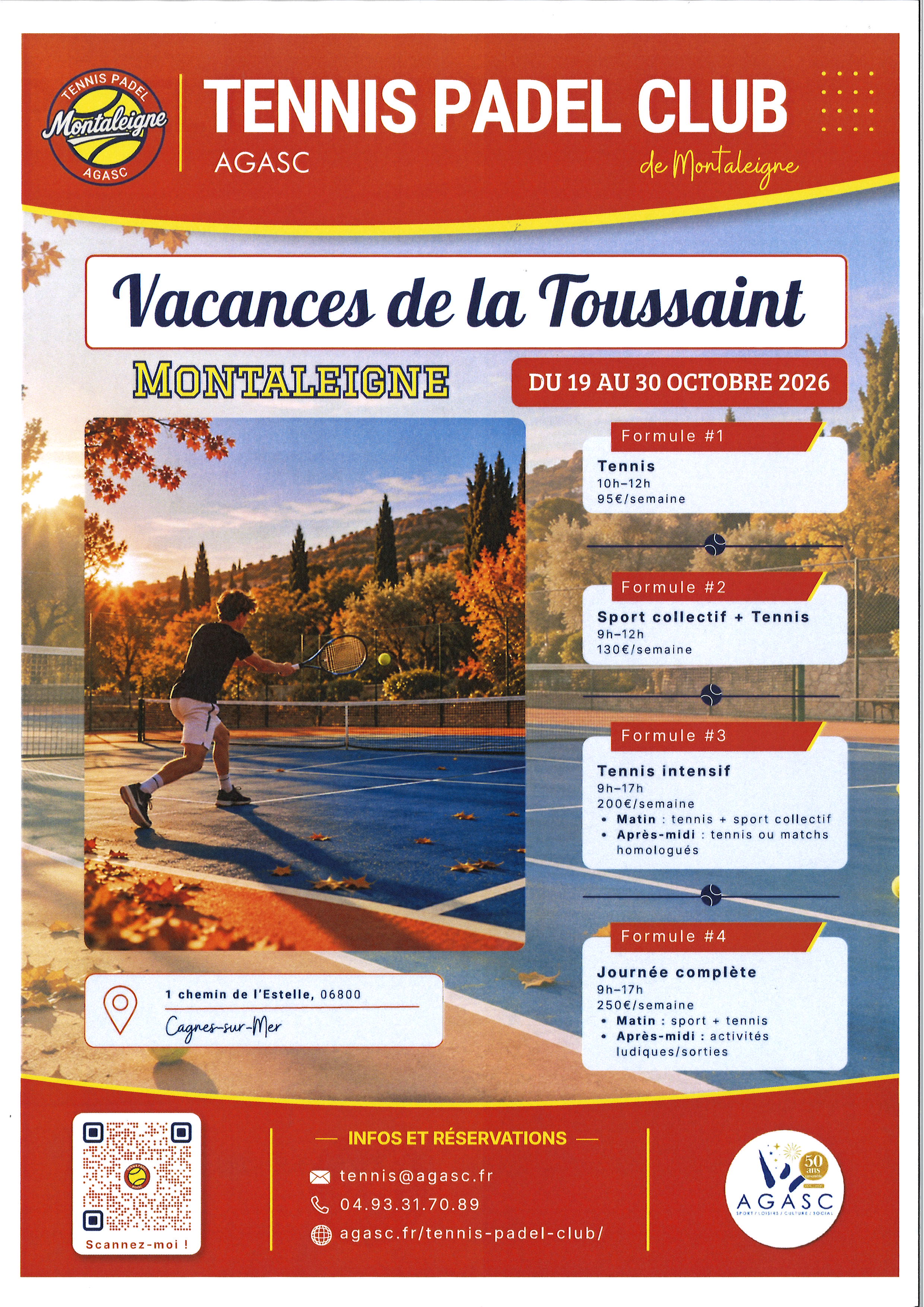 tennis padel club agasc -vacances de la Toussaint 2026