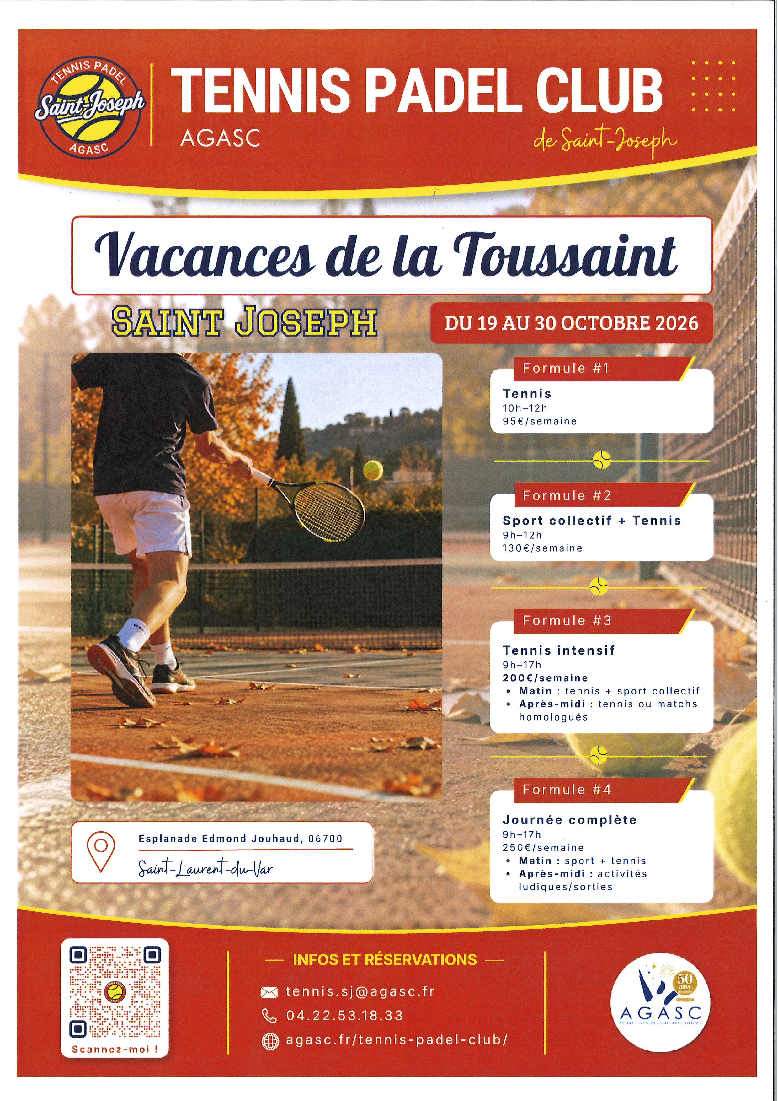 tennis padel club de saint joseph - vacances de la Toussaint 2026