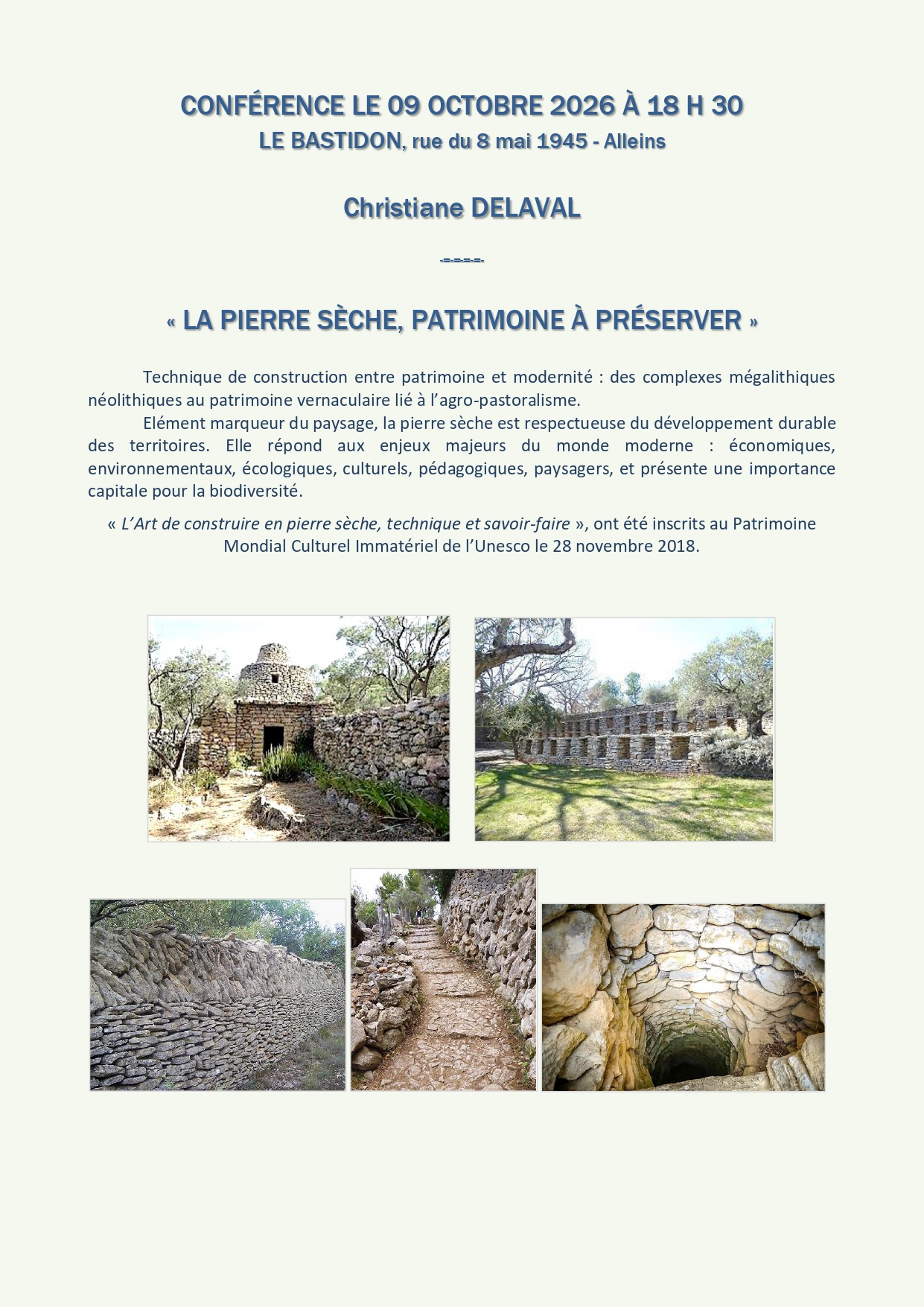Conf�rence : La pierre s�che, patrimoine � pr�server