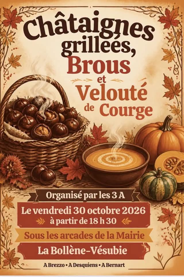 Ch�taignes grill�es, brous et velout� de courge