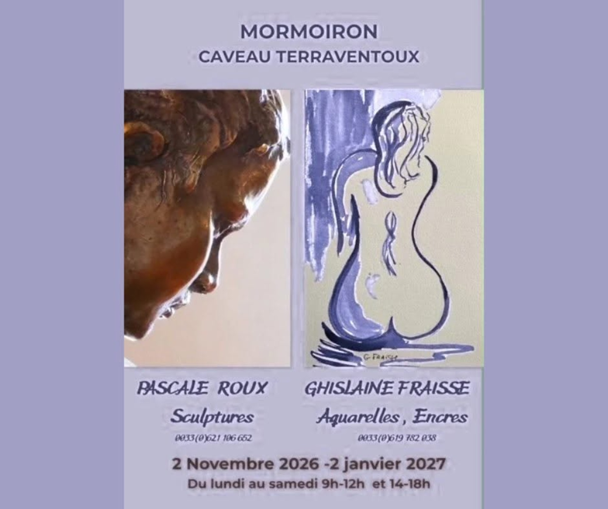 Expo : Pascale Roux sculptures et Ghislaine Fraisse aquarelles, encres